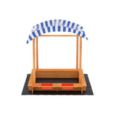 Keezi Kids Sandpit Wooden Sandbox Sand Pit with Canopy Water Basin Toys 146cm - Side View