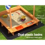 Keezi Kids Sandpit Wooden Sandbox Sand Pit with Canopy Water Basin Toys 146cm - Rear View