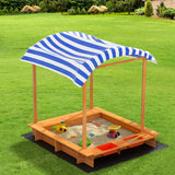 Keezi Kids Sandpit Wooden Sandbox Sand Pit with Canopy Water Basin Toys 146cm - Close-Up Angle
