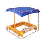 Keezi Kids Sandpit Wooden Sandbox Sand Pit with Canopy Water Basin Toys 103cm - Front View