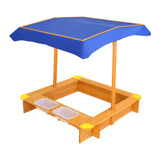 Keezi Kids Sandpit Wooden Sandbox Sand Pit with Canopy Water Basin Toys 103cm - Side View