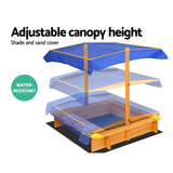Keezi Kids Sandpit Wooden Sandbox Sand Pit with Canopy Water Basin Toys 103cm - 45-Degree Angle