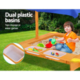 Keezi Kids Sandpit Wooden Sandbox Sand Pit with Canopy Water Basin Toys 103cm - Rear View