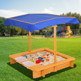 Keezi Kids Sandpit Wooden Sandbox Sand Pit with Canopy Water Basin Toys 103cm - Close-Up Angle