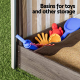 Keezi Kids Sandpit Wooden Sandbox Sand Pit with Canopy Window Water Basin 120cm - 45-Degree Angle