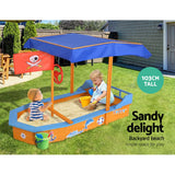 Keezi Kids Sandpit Wooden Boat Sand Pit with Canopy Bench Seat Beach Toys 150cm - Side View