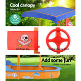 Keezi Kids Sandpit Wooden Boat Sand Pit with Canopy Bench Seat Beach Toys 150cm - 45-Degree Angle