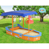 Keezi Kids Sandpit Wooden Boat Sand Pit with Canopy Bench Seat Beach Toys 150cm - Rear View