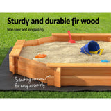 Keezi Kids Sandpit Wooden Round Sand Pit with Cover Bench Seat Beach Toys 182cm - 45-Degree Angle