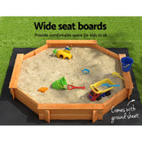 Keezi Kids Sandpit Wooden Round Sand Pit with Cover Bench Seat Beach Toys 182cm - Rear View