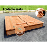 Keezi Kids Sandpit Wooden Sandbox Sand Pit Foldable Seat Outdoor Beach Toys 90cm - Rear View