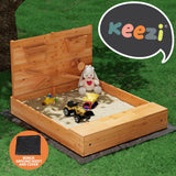 Keezi Kids Sandpit Wooden Sandbox Sand Pit with Cover Funnel Outdoor Toys 120cm - 45-Degree Angle