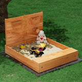 Keezi Kids Sandpit Wooden Sandbox Sand Pit with Cover Funnel Outdoor Toys 120cm - Rear View