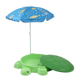 Keezi Kids Sandpit Turtle Sandbox Toys with Umbrella Lid Green 8 Accessories 3+ - Side View