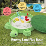 Keezi Kids Sandpit Turtle Sandbox Toys with Umbrella Lid Green 8 Accessories 3+ - Top-Down View