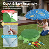 Keezi Kids Sandpit Turtle Sandbox Toys with Umbrella Lid Green 8 Accessories 3+ - 45-Degree Angle
