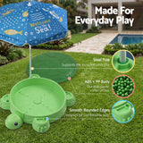 Keezi Kids Sandpit Turtle Sandbox Toys with Umbrella Lid Green 8 Accessories 3+ - Close-Up Angle