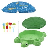 Keezi Kids Sandpit Turtle Sandbox Toys with Umbrella Lid Green 8 Accessories 3+ - Extra Image