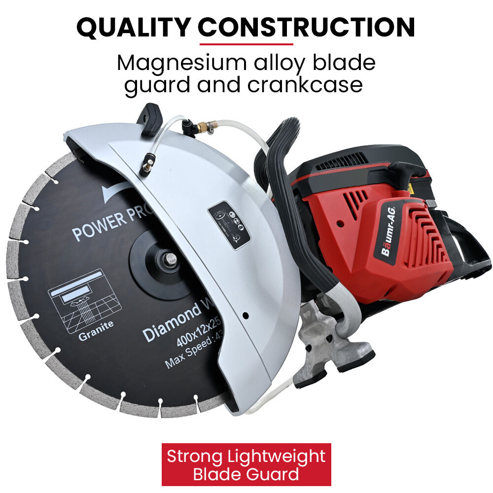 BAUMR-AG 400mm Professional Concrete Demolition Saw 94cc 2-Stroke, Wet and Dry Demo Cutting, 16' Diamond Blade, Anti-Vibration System