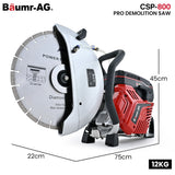 BAUMR-AG 350mm Professional Concrete Demolition Saw 74cc 2-Stroke, Wet and Dry Demo Cutting, 14' Diamond Blade, Anti-Vibration System