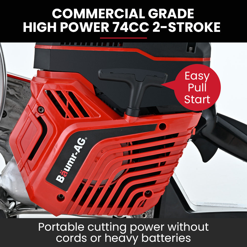 BAUMR-AG 350mm Professional Concrete Demolition Saw 74cc 2-Stroke, Wet and Dry Demo Cutting, 14' Diamond Blade, Anti-Vibration System