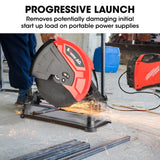 Baumr-AG 2400W 355mm 14' Metal Cut Off Cold Saw, Soft Start, 45 Degree Mitre Chop - Top-Down View