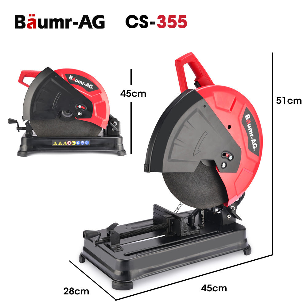 Baumr-AG 2400W 355mm 14' Metal Cut Off Cold Saw, Soft Start, 45 Degree Mitre Chop