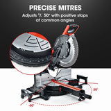 BAUMR-AG 305mm Dual Bevel Sliding Compound Mitre Drop Saw - Close-Up Angle