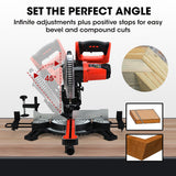 BAUMR-AG 210mm Sliding Compound Mitre Drop Saw and Adjustable Stand Combo - Close-Up Angle
