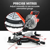 BAUMR-AG 210mm Sliding Compound Mitre Drop Saw and Adjustable Stand Combo - 45-Degree Angle
