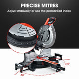 BAUMR-AG 305mm Dual Bevel Sliding Compound Mitre Drop Saw and Adjustable Stand Combo - 45-Degree Angle