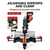 BAUMR-AG 305mm Dual Bevel Sliding Compound Mitre Drop Saw and Adjustable Stand Combo - Top-Down View