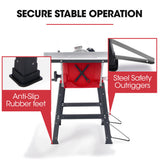 BAUMR-AG 2000W 255mm 10' Compound Table Saw, with Stand, Expandable Worktop, Vacuum Port, 45 Degree Bevel, +/- 45 Degree Mitre, Anti-tip