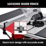 BAUMR-AG 2000W 255mm 10' Compound Table Saw, with Stand, Expandable Worktop, Vacuum Port, 45 Degree Bevel, +/- 45 Degree Mitre, Anti-tip