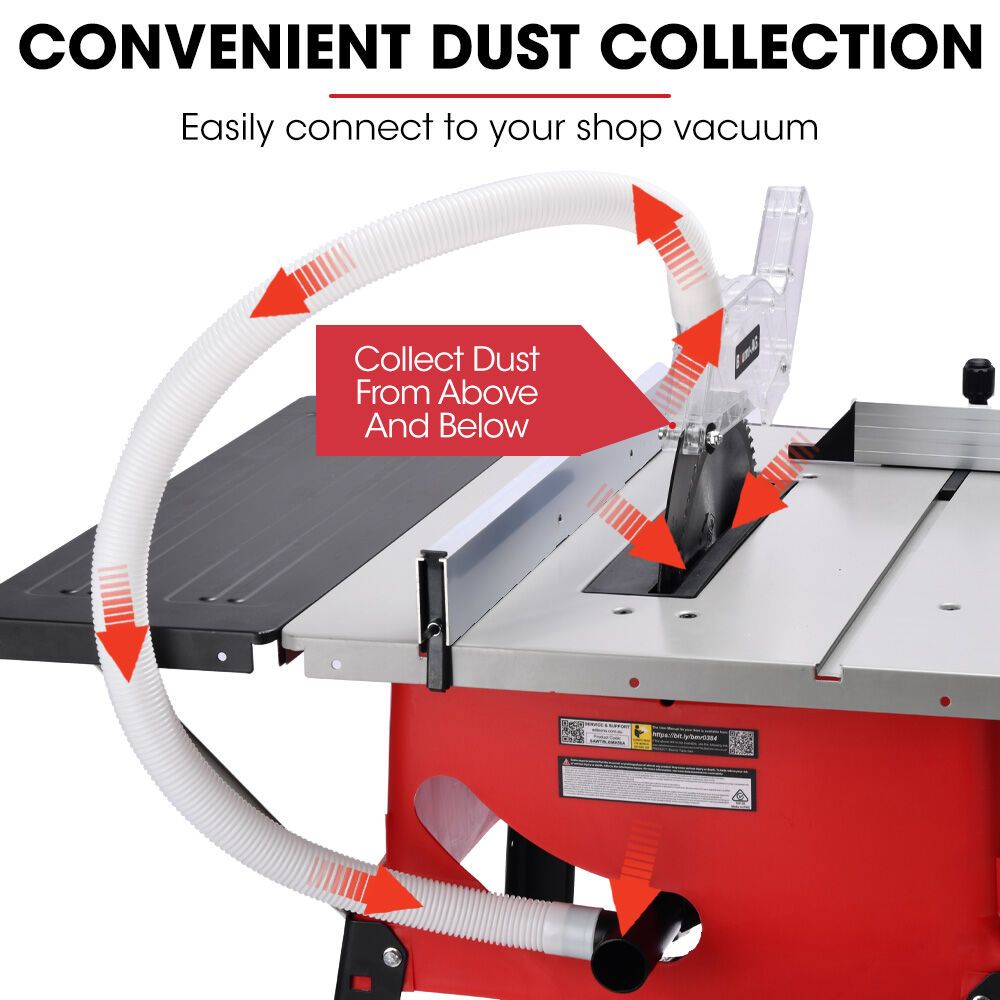 BAUMR-AG 2000W 255mm 10' Compound Table Saw, with Stand, Expandable Worktop, Vacuum Port, 45 Degree Bevel, +/- 45 Degree Mitre, Anti-tip