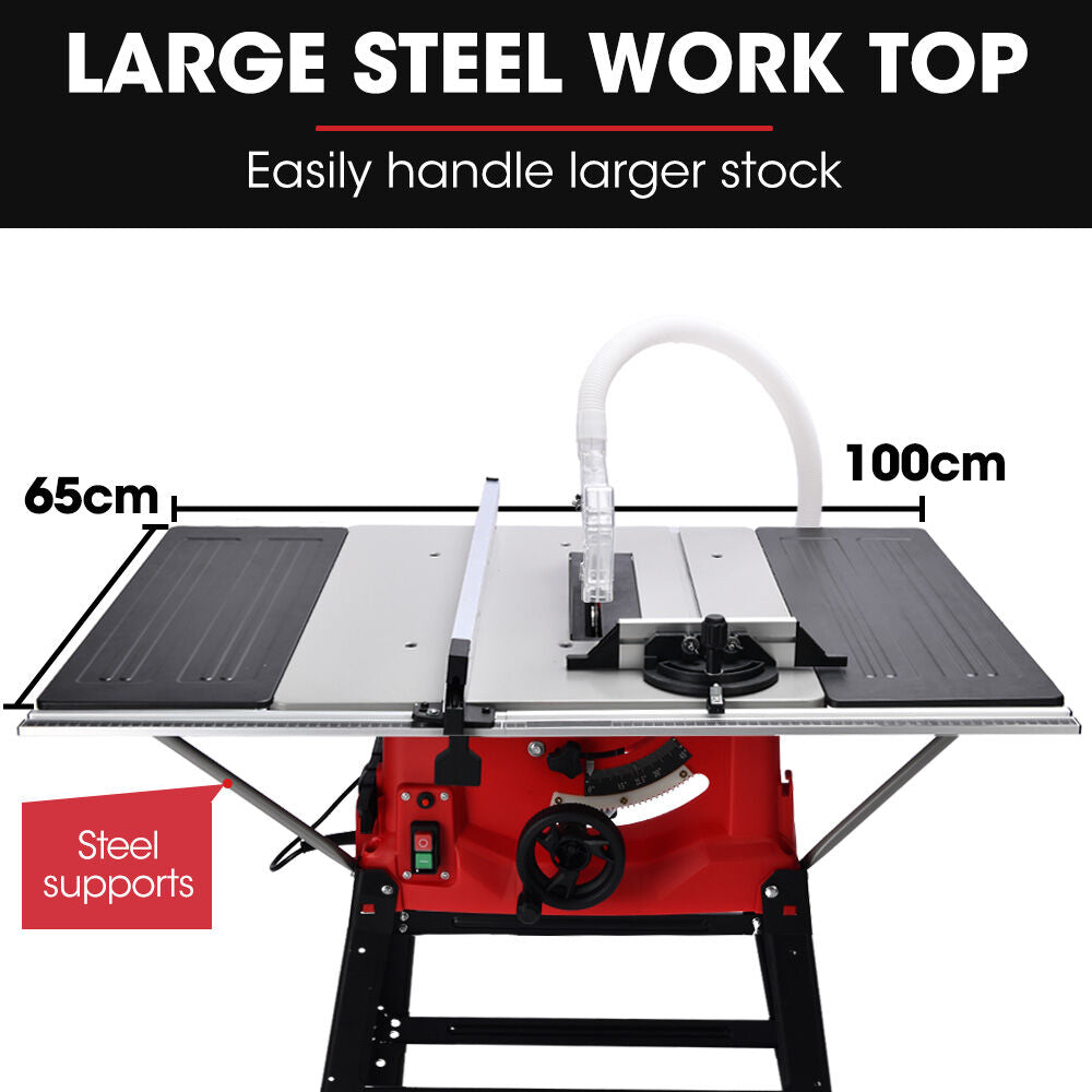 BAUMR-AG 2000W 255mm 10' Compound Table Saw, with Stand, Expandable Worktop, Vacuum Port, 45 Degree Bevel, +/- 45 Degree Mitre, Anti-tip