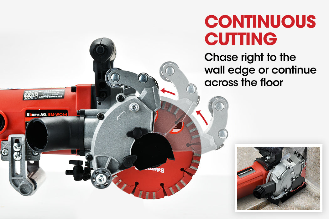 BAUMR-AG 125mm Wall Chaser with Dual Handles, Wet Cutting System, 4 Diamond Blades, Adjustable Depth