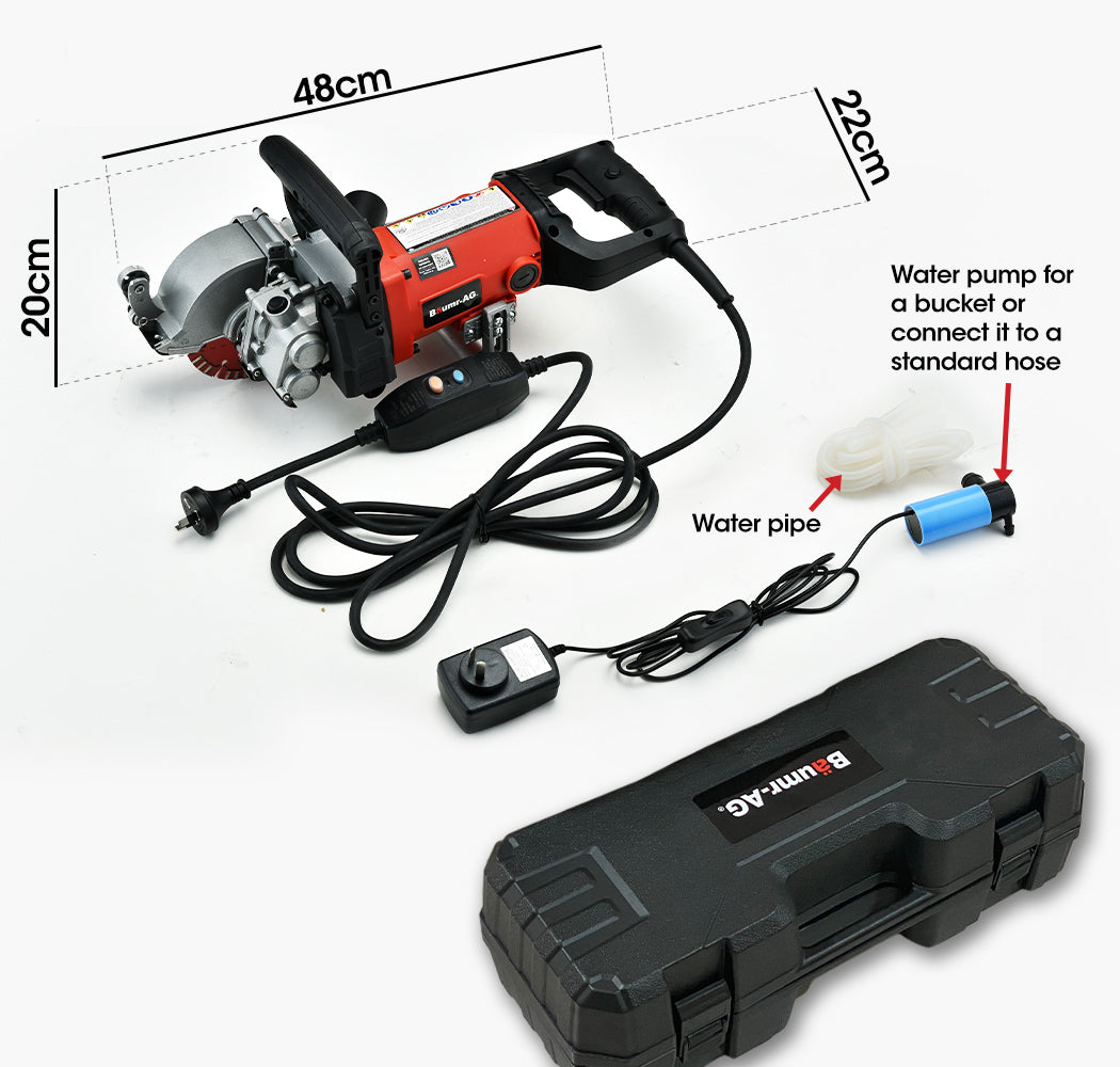 BAUMR-AG 125mm Wall Chaser with Dual Handles, Wet Cutting System, 4 Diamond Blades, Adjustable Depth
