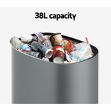 Devanti 38L Motion Sensor Bin Rubbish Automatic Grey - 45-Degree Angle