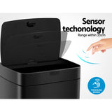 Devanti 45L Motion Sensor Bin Rubbish Automatic Black - Top-Down View