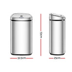 Devanti 50L automatic motion sensor bin in silver stainless steel, chrome plated lid