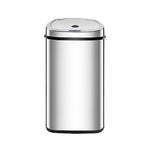 Devanti 50L automatic motion sensor bin in silver stainless steel, hands-free sensor opening