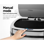 Devanti 50L automatic motion sensor bin in silver stainless steel, base with floor protection