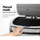 Devanti 50L Motion Sensor Bin Rubbish Automatic Silver - Top-Down View