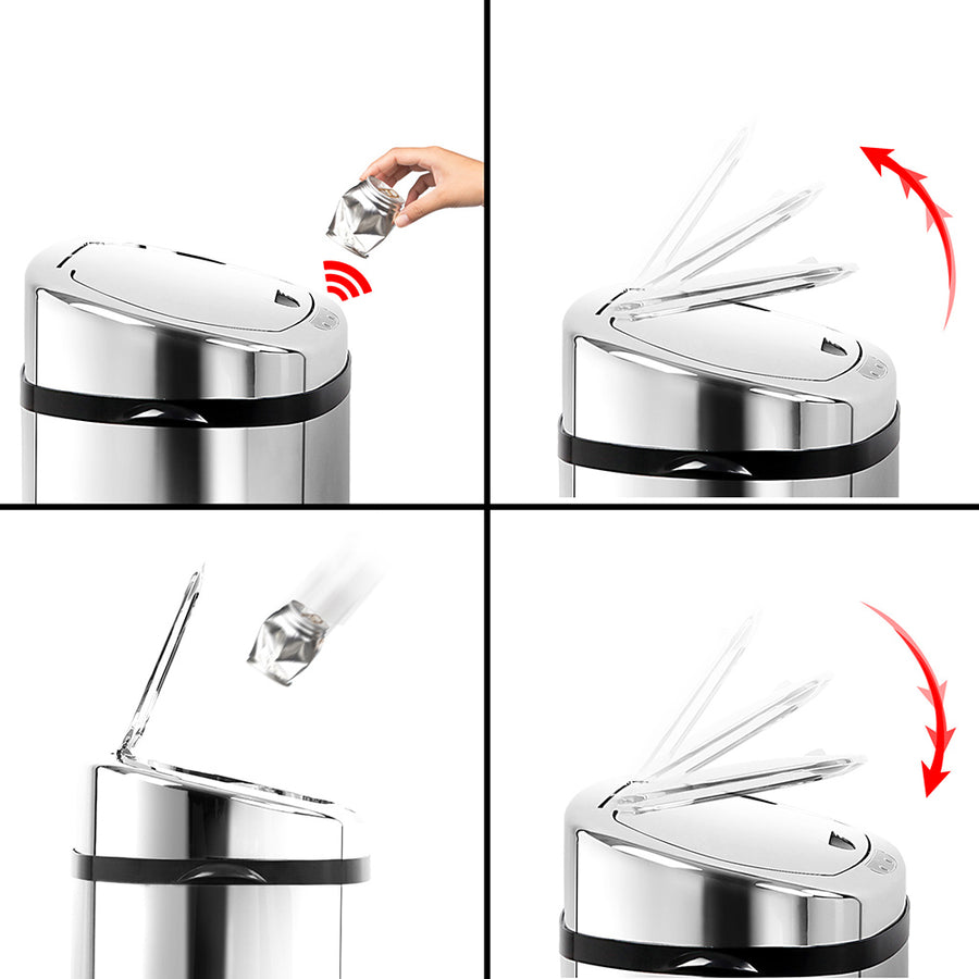 Devanti 50L automatic motion sensor bin in silver stainless steel, image 7