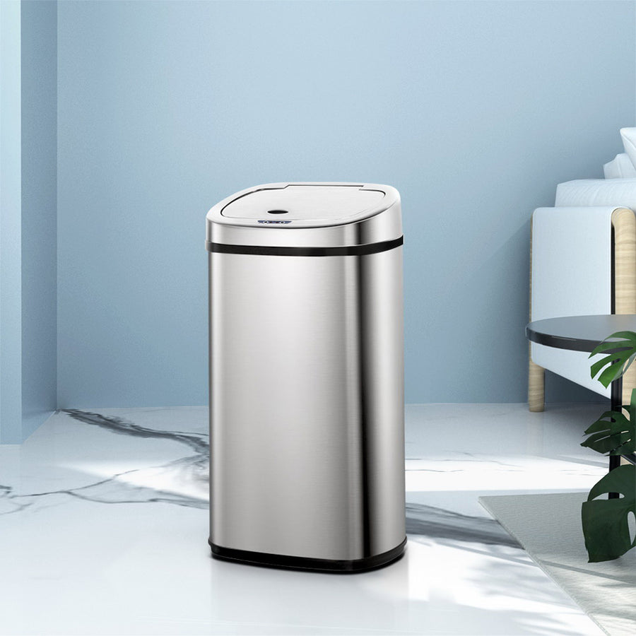 Devanti 50L automatic motion sensor bin in silver stainless steel