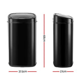 Devanti 58L Motion Sensor Bin Rubbish Automatic Black - Front View