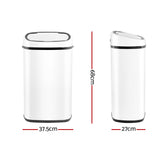 Devanti 58L Motion Sensor Bin Rubbish Automatic White - Front View