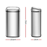Devanti 68L Motion Sensor Bin Rubbish Automatic Silver - Front View