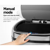 Devanti 68L Motion Sensor Bin Rubbish Automatic Silver - Top-Down View